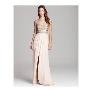 $400 AIDAN MATTOX Embellished Beaded Bodice Strapless Gown blush wedding prom 4